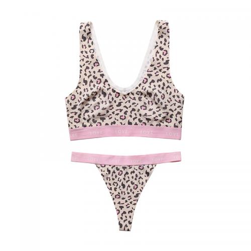  Sexy Animal Print with Letter Embroidery Bra Thong Set