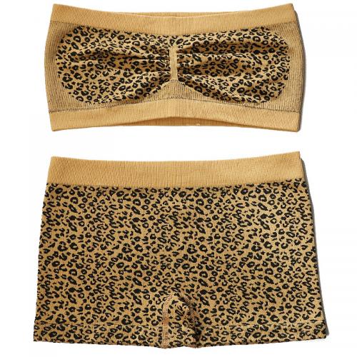 Leopard Print Non-Slip Crop Wire Free Top Strapless Bralette Boyshort set