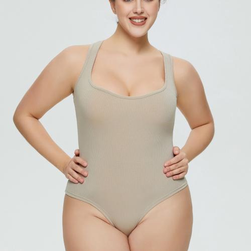 Plus size women's sexy ribbed tight-fitting bodysuit with thong