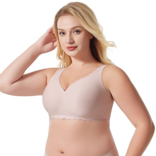 Comfortable women plus size non wired bras with ruffled edge