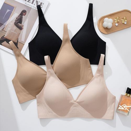 Seamless soft support jelly T-shirt bralette with vertical striped fabric  B2394