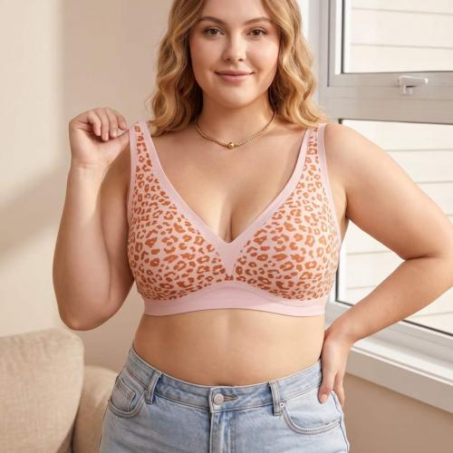 V-neck jelly gel wirefree bra in silver dot print and leopard print B2633